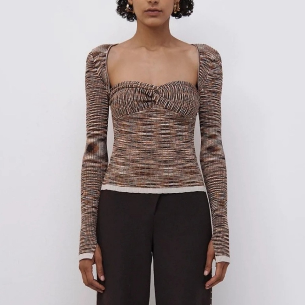 Jonathan Simkhai Brown Patterned Long Sleeve Top Vesna Space Dye